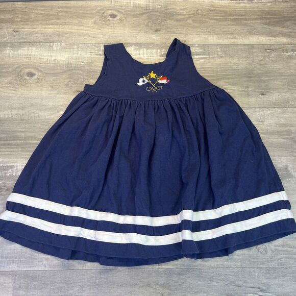 Heartfelt Little Girls 5 Navy Nautical Flags Star Dress 90s Vintage Tank Top - Picture 1 of 10